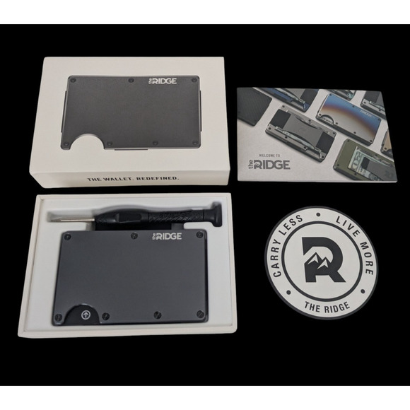 The Ridge Aluminum Gunmetal 221 Slim Wallet Cash Strap Open Box RFID Blocking - Picture 1 of 8